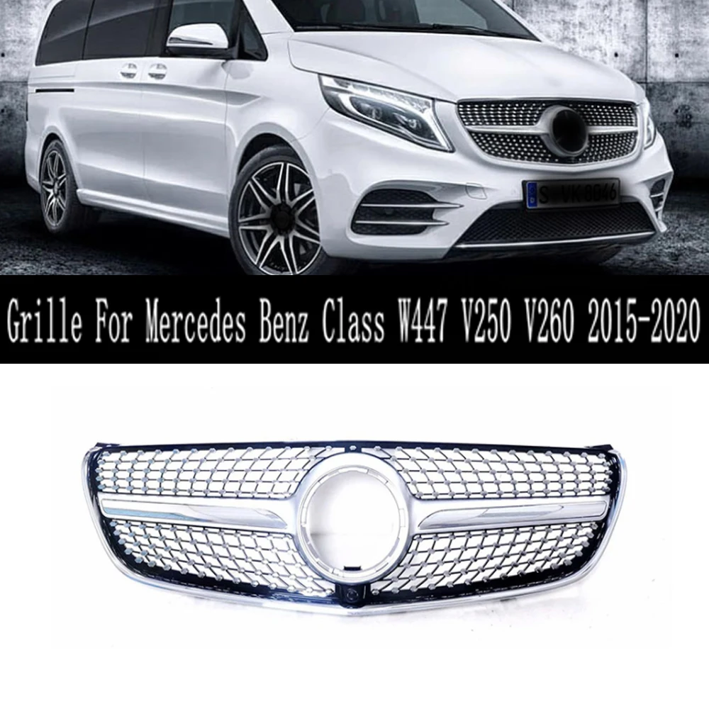 

Car bumper front grille modified diamond style for Mercedes-Benz V-Class W447 V250 V260 2015-2020 racing grill black/silver