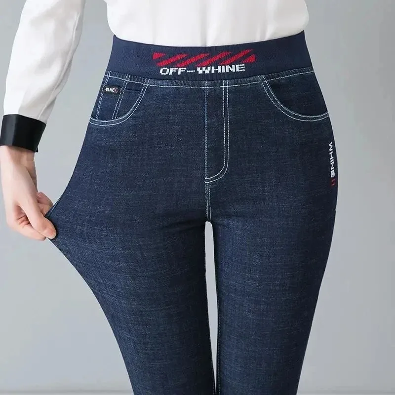 Fashion High Waistd Stretch Jeans Trousers Women Basic Letter Skinny Vaqueros Mujer Blue Denim Pants Mother Ankle Jeans Leggings