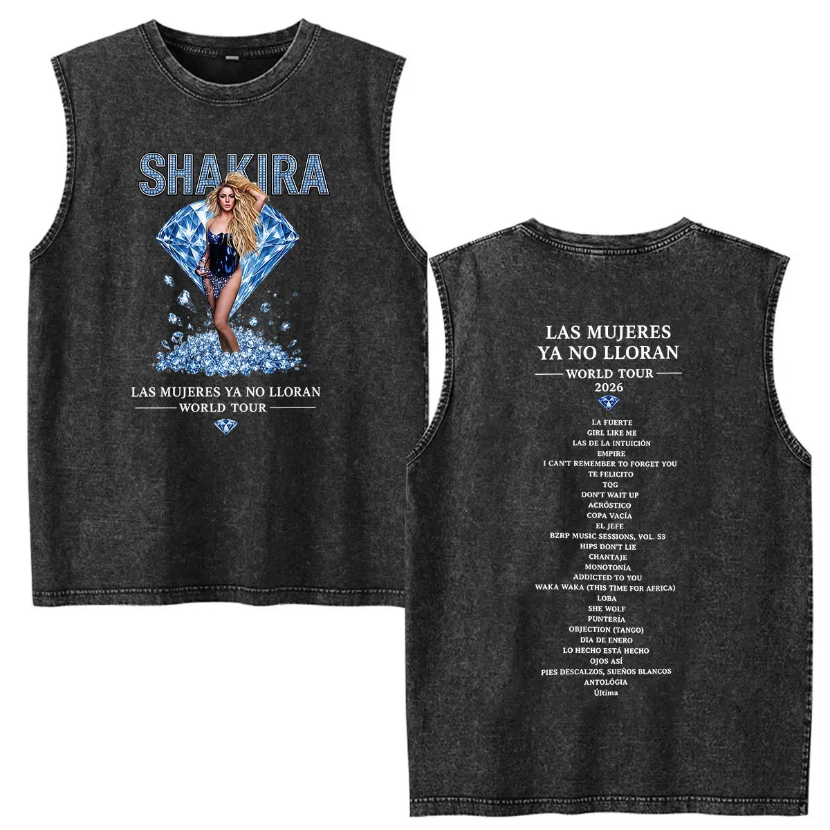 Singer Shakira Vintage Washed Vest T Shirt Las Mujeres Ya No Lloran World Tour 2026 Graphic T-shirts Men Women's Cotton T-shirt