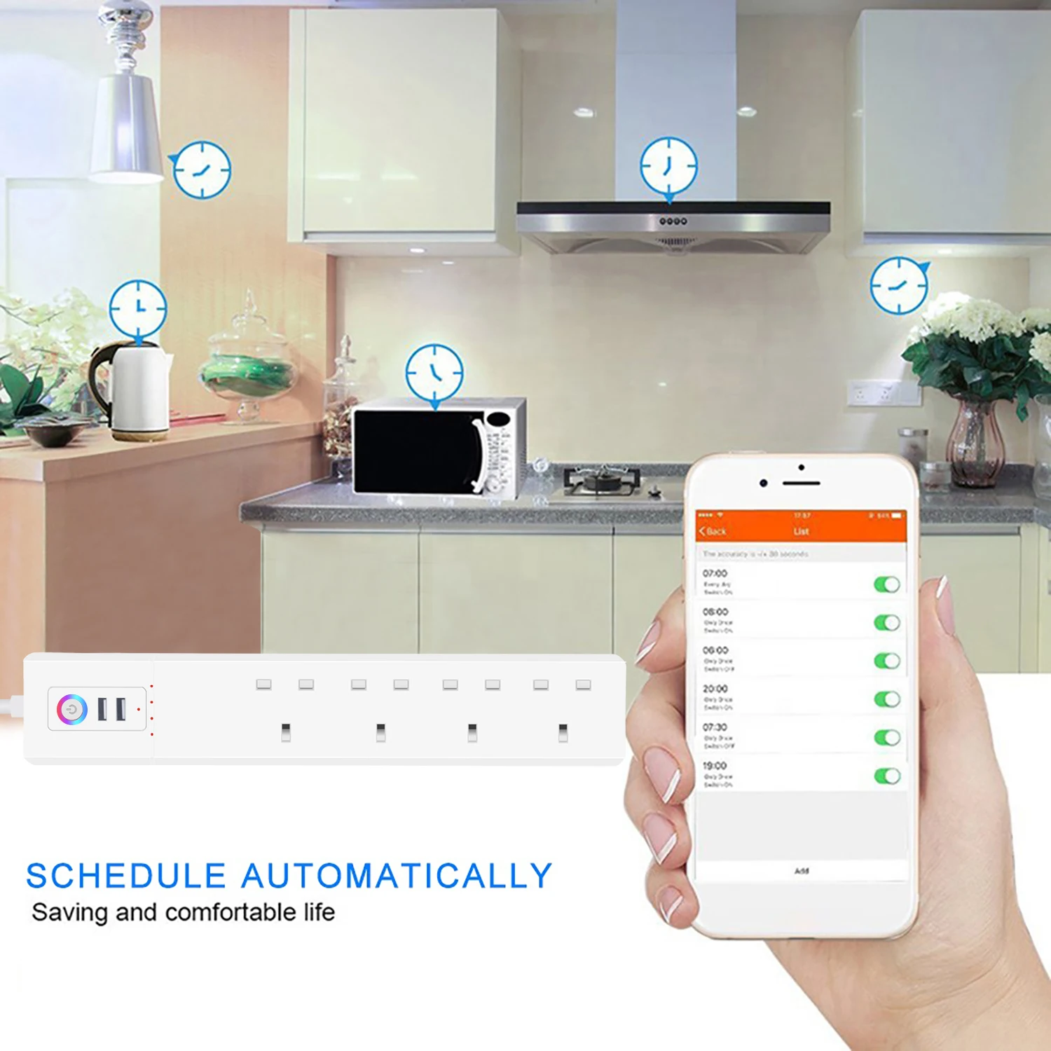 UseeLink UK Zigbee Tuya Smart Power Strip With 4 AC Socket 4 USB Port Voice Control Smart Home APP Works With Alexa,Google Home