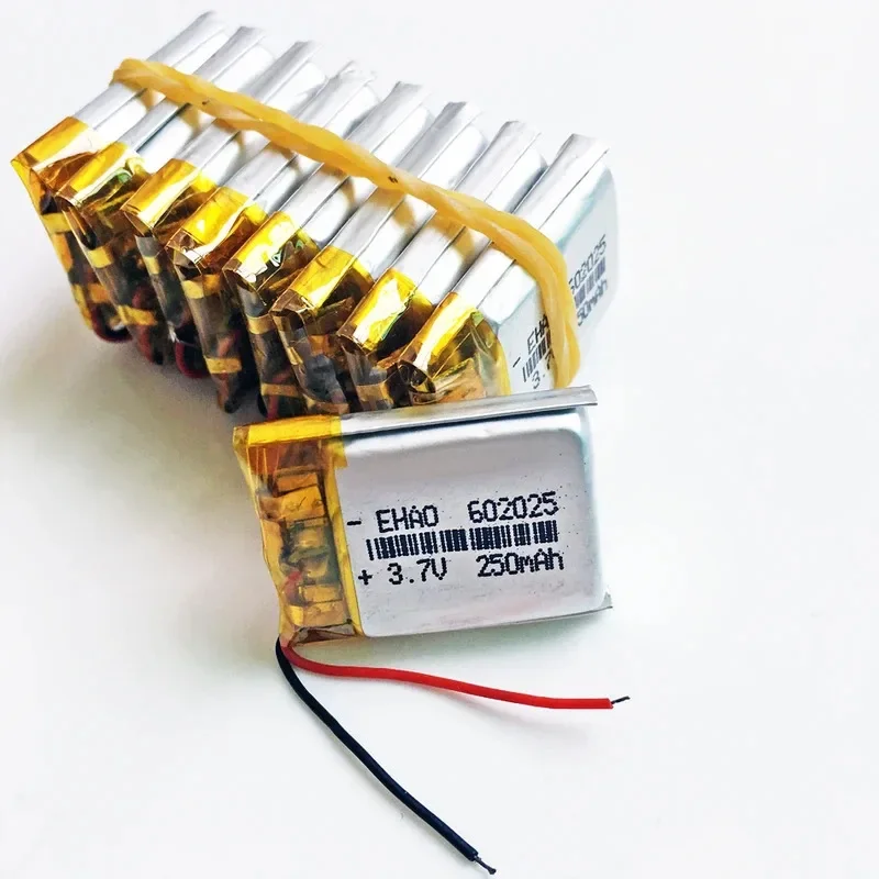 

10 PCS 3.7V 250mAh 602025 Lithium Polymer LiPo Rechargeable Battery Cells For Mp3 GPS PSP Headphone Headset Bluetooth Recorder