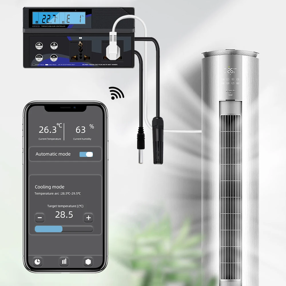 Wifi Humidity Temperature Controller Digital Dual Relay Output Socket With Sensor Probe Smart Monitor Switch For Greenhouse