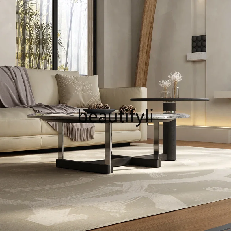 Italian minimalist coffee table household light luxury creative marble tea table ash wood high sense