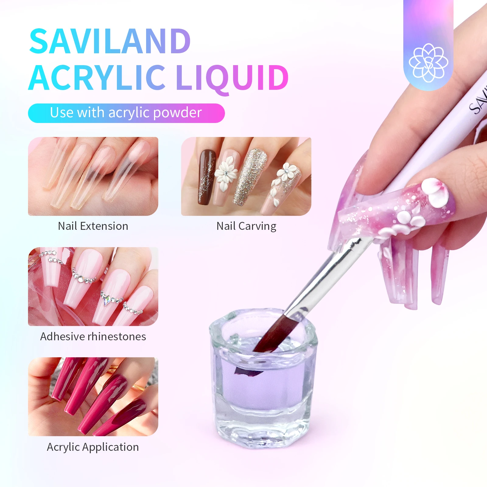 Saviland 120ml Monomero Acrilico Liquido per Unghie 4.06oz Formula Non Ingiallimento per Polvere Acrilica Estensione delle Unghie Intagliare Fai da Te
