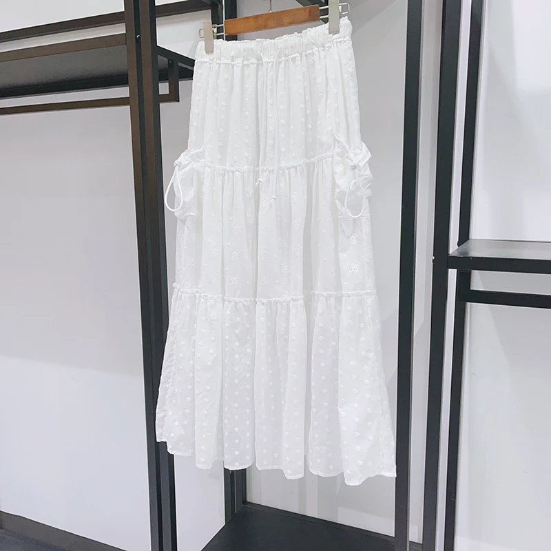 100% Cotton Side-Pocket Women's Skirt Stylish Patchwork Drawstring Tie-Waist Elegant Commuter A-Line Skirt 2026 Spring New Y2k