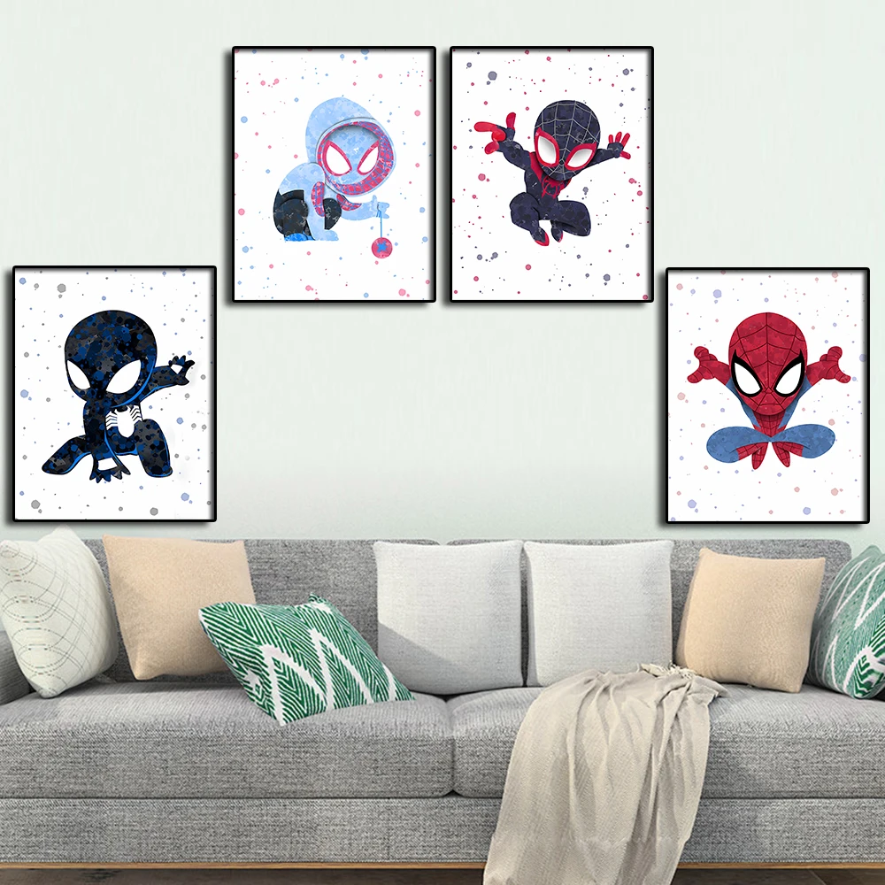 Disney CartoonSuperhero Canvas Painting Decoration Spiderman Watercolor Poster Wall Art for Living Room Interior Home Decoration