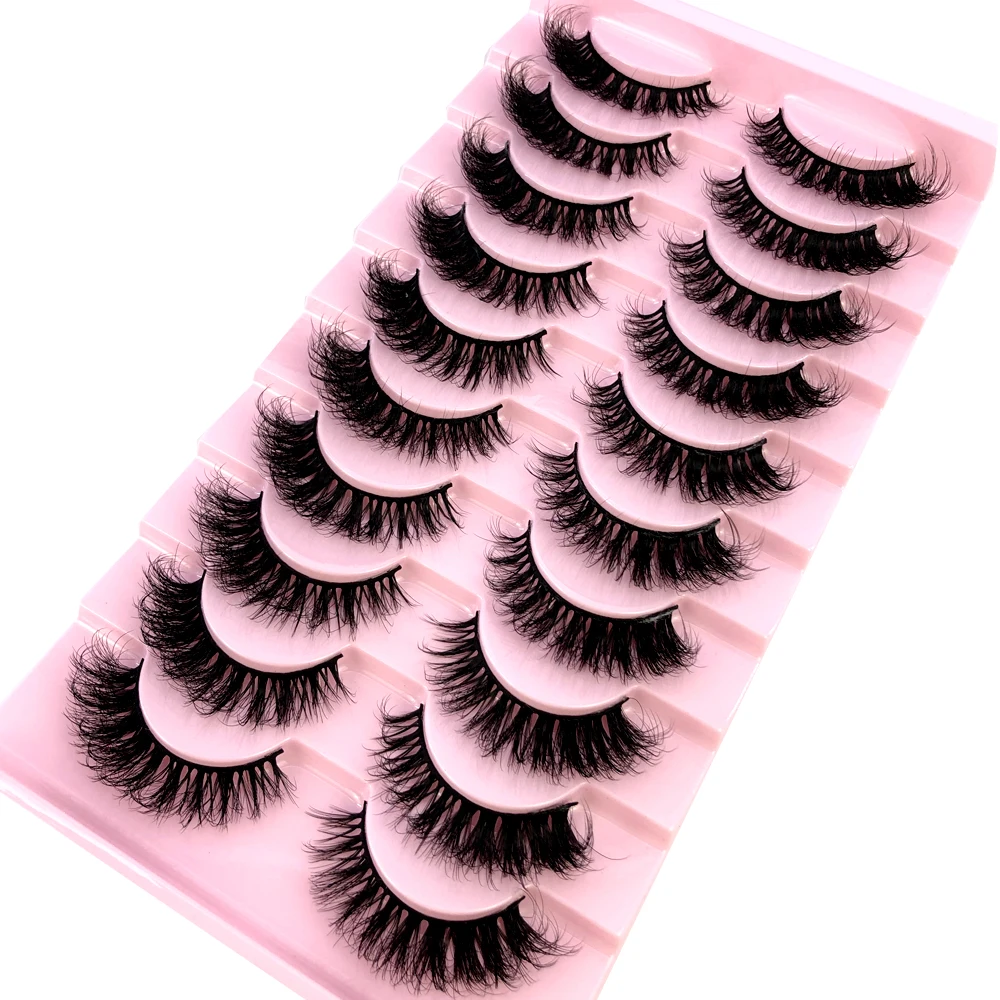 3D Mink Natural Cílios Postiços, Fluffy Soft Lashes, Mangá Cruz, Wispy Cílios Extensão, Maquiagem para Beleza, 10 Pares