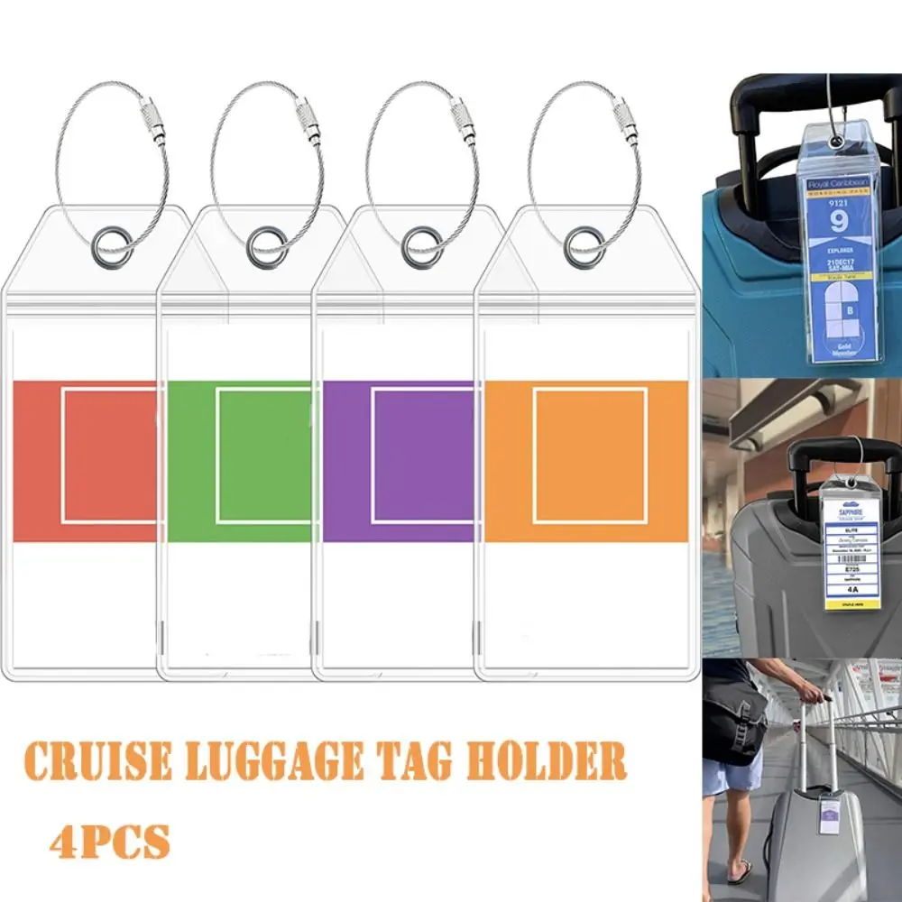 Steel Wire Cable Loop Cruise Luggage Tag Holders Zip Seal Pouch PVC Clear Cruise Tags Waterproof Suitcase Label Holder