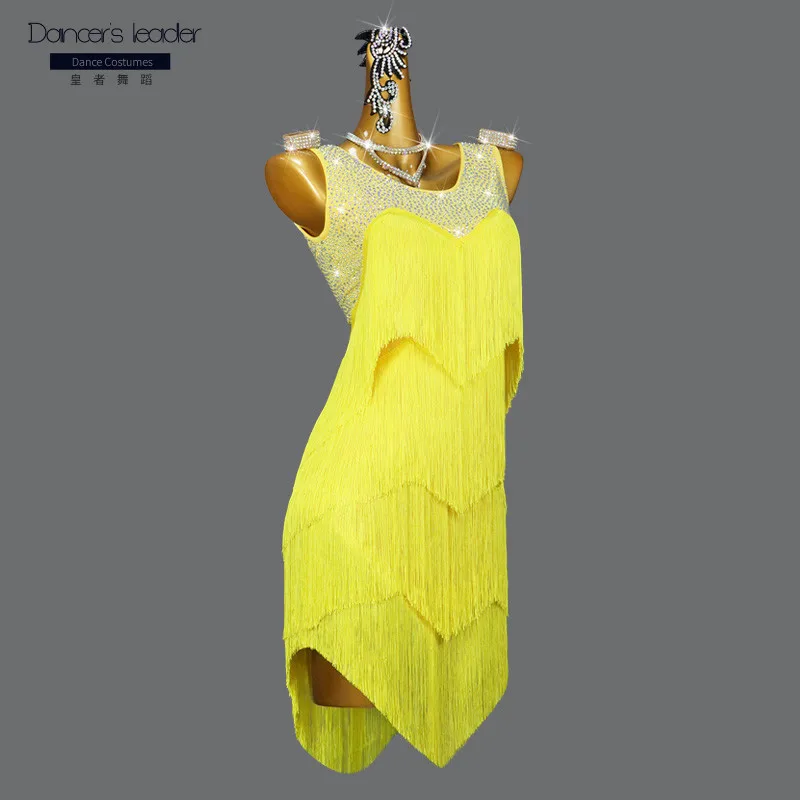 High End Customized Latin Dance Double Line Encryption Tassel Handmade Diamond Chacha Tango Female Adult Stage Professional Suit