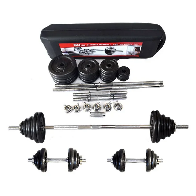 Custom Logo 20kg 50kg Cross Fit Gym Equipment Cast Iron Multi Weight Adjustable Barbell chrome dumbbell set 50kg