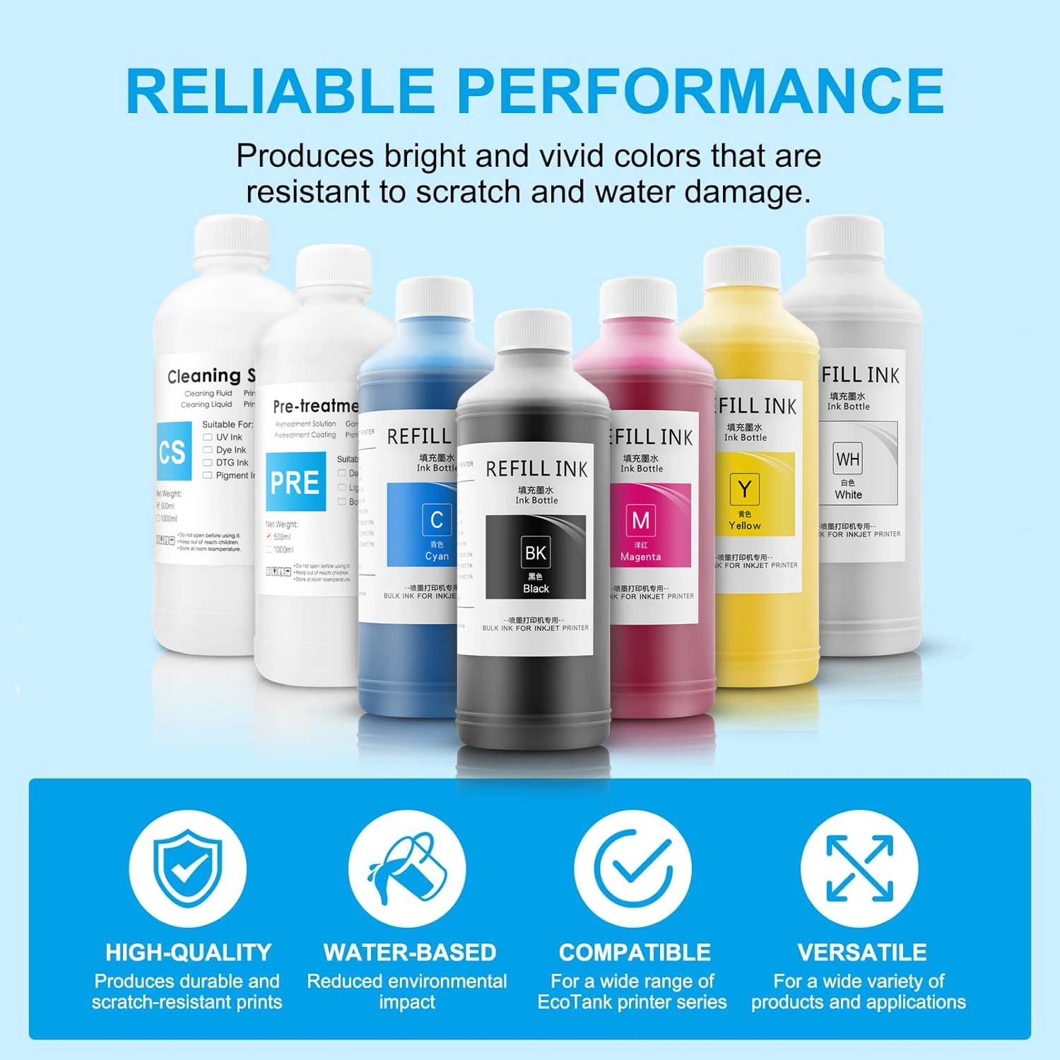 500ml DTG Ink Textile Garment Ink For DX5 DX6 DX7 TX800 I3200 For Epson L1800 1390 R1900 R3000 9600 4800 F2000 F2100 Printer