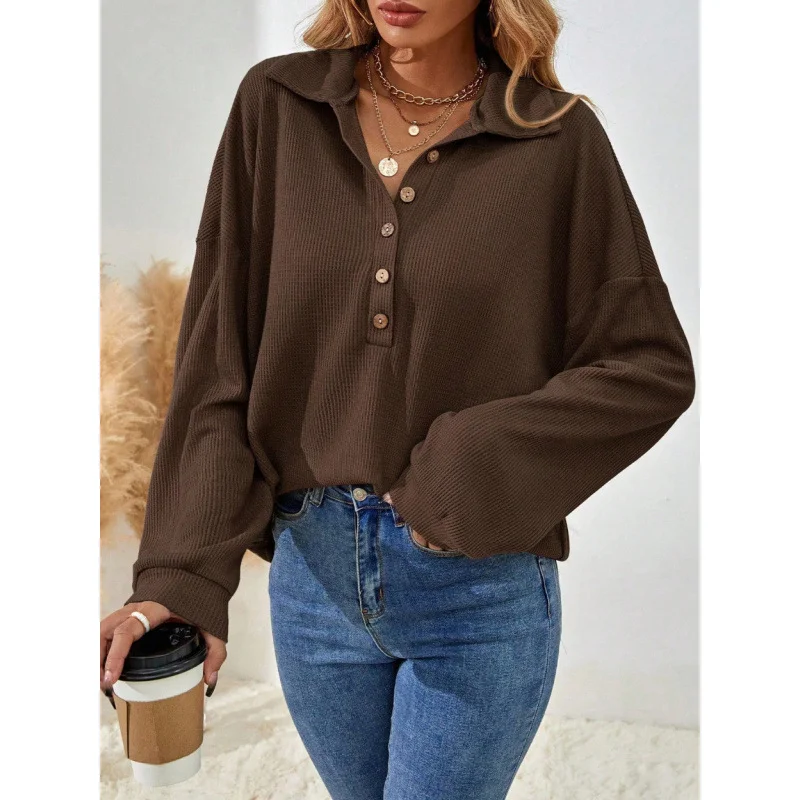 เสื้อเชิ้ตผู้หญิงลำลอง แขนยาว ปกเสื้อแบบปกเชิ้ต สีพื้น เรียบหรู ทันสมัย สไตล์ใหม่ ฤดูใบไม้ร่วง-ฤดูหนาว ปี 2025