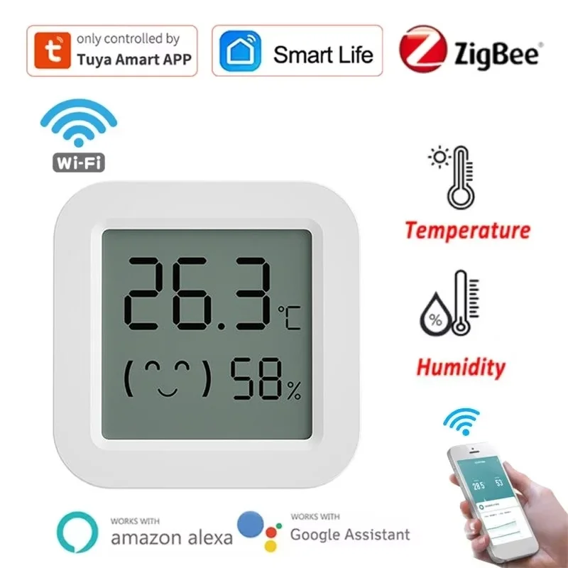 Tuya Zigbee WiFi Temperature Humidity Sensor For Smart Home LCD Screen Works With Alexa Google Home APP Smart Life Smart Yandex
