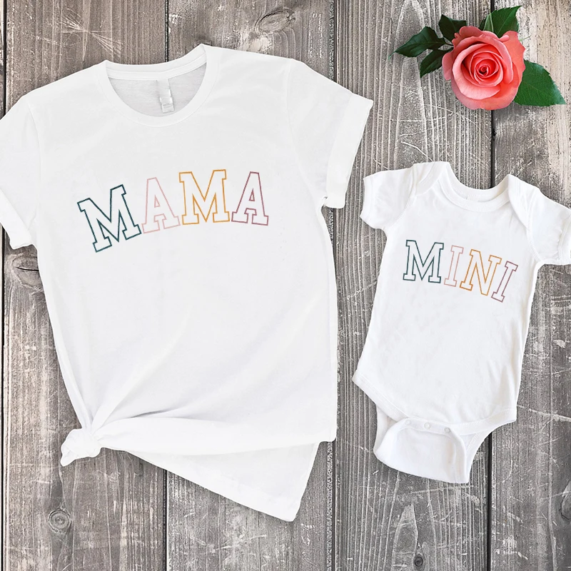 

Mommy and Me Shirts Retro Mama & Mini Outfits New Mom To Be Custom Matching Mom Shirts Family Matching Clothes 7-12m Cute