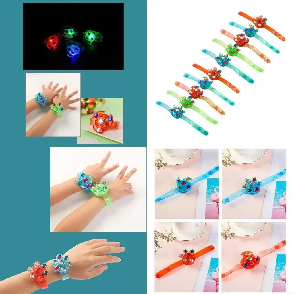 

10 Pieces Light Up Bracelets Featuring Flashing Designs and Creative Spin Tops In Random Styles for Nighttime Event 15UB