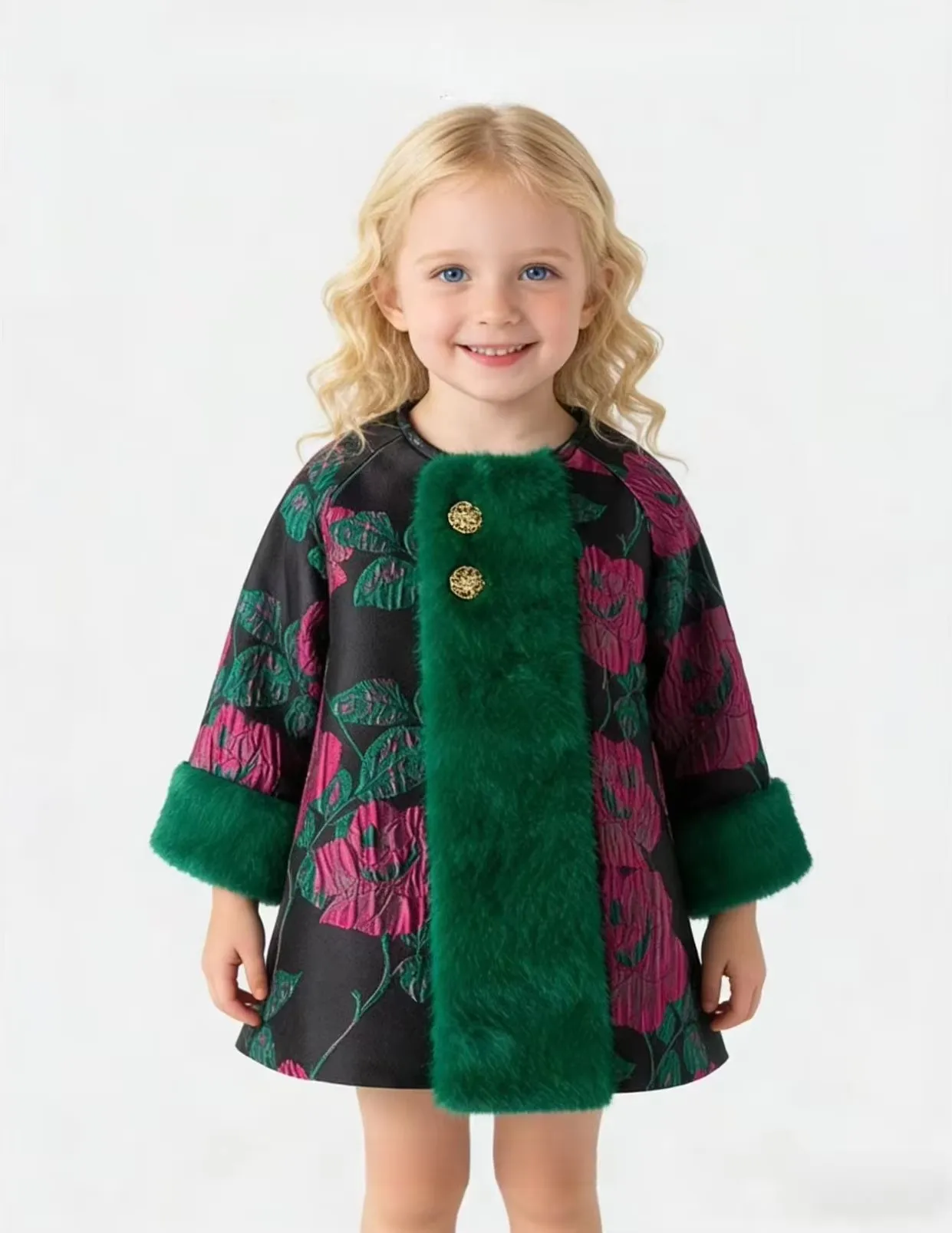Girls' Spring Autumn Winter New Embroidered High-end New Year Eid Padded Dress Jacket Coat