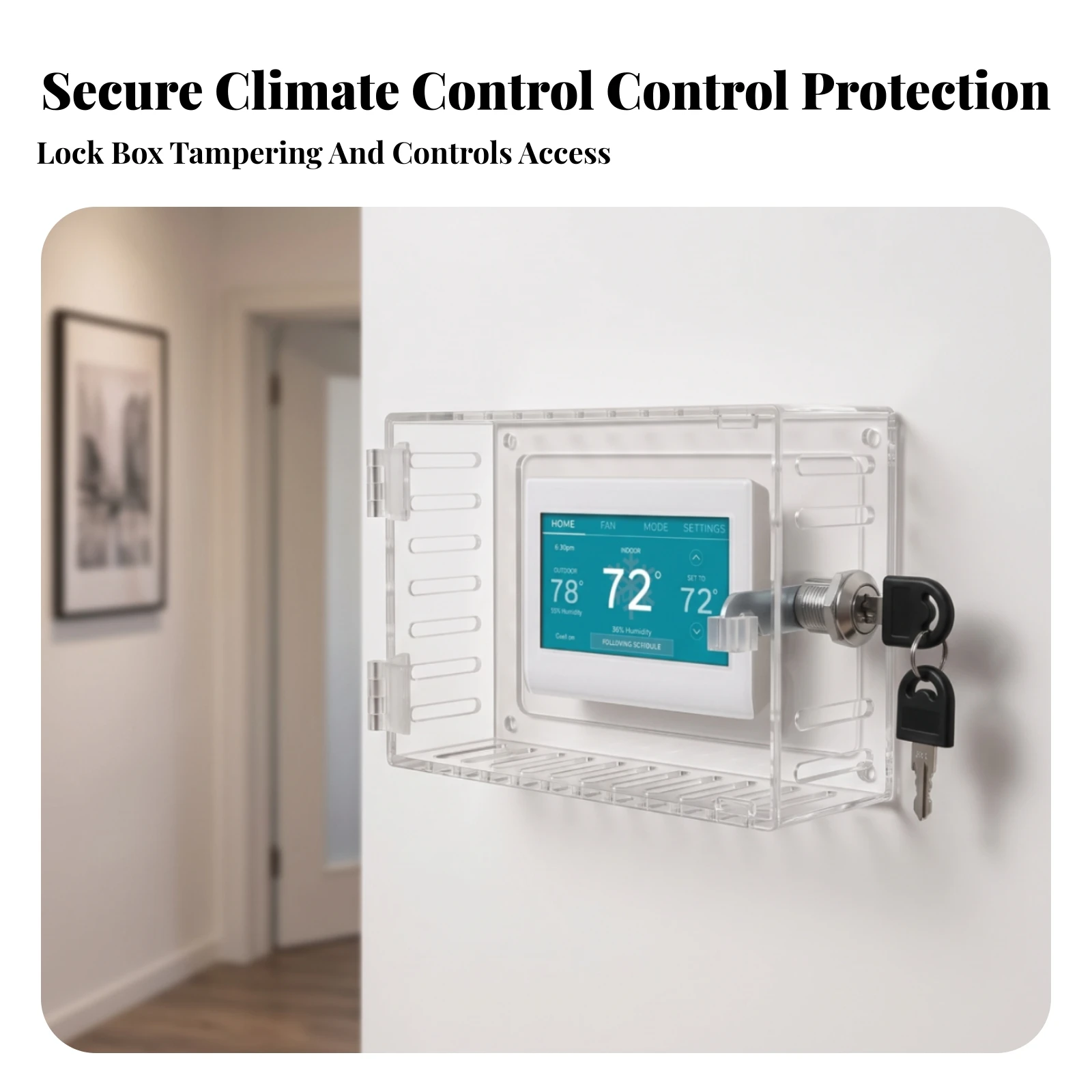 Thermostat Lock Box with Key Heavy-Duty Wall-Mounted Thermostat Cover Ventilated Locking for Landlords, Home