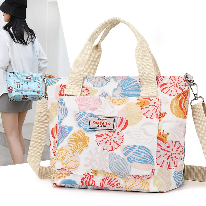 Fashion Floral Pattern Women Casual Tote Large Capacity Multi pockets Female Handbag High Quality Durable Nylon Shoulder Bag SAC