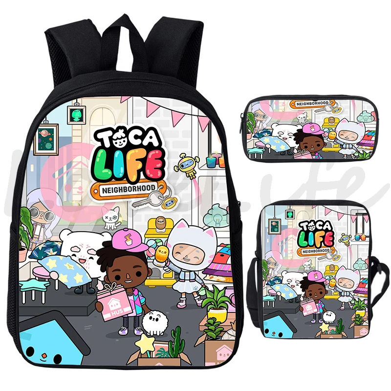 Toca Life World กระเป๋าเป้วัยรุ่นเด็กหญิงเด็กชาย3D อนิเมะ Toca Boca กระเป๋านักเรียน mochila กระเป๋านักเรียนซิปกระเป๋าเป้3ชิ้น/เซ็ต