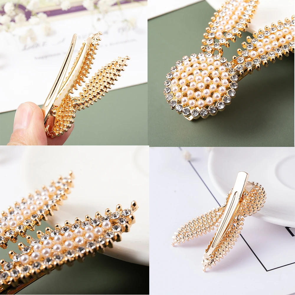 Handmade Rabbit Pearl Hair Clips Children for Women Fashion Rhinestones Barrettes Headwear Girls Sweet Hairpins Hair Accessories