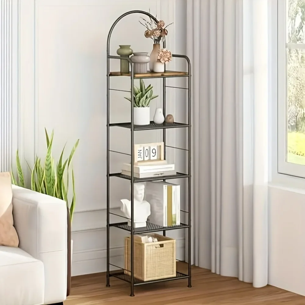 5-level metal shelving with wooden top, free-standing heavy duty storage for kitchen,bathroom,pantry,closets and plant shelving