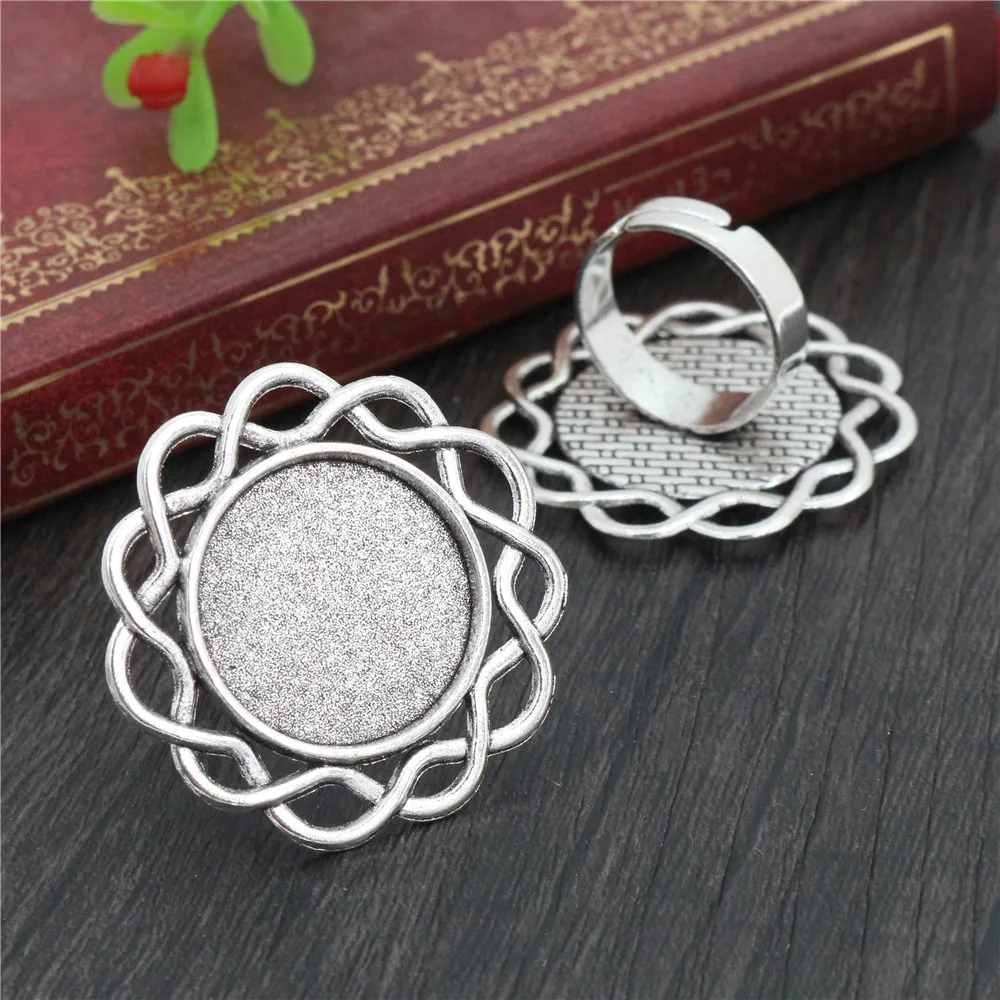 20mm 5pcs Antique Silver Plated Bronze Brass Mix Style Adjustable Ring Settings Blank/Base,Fit 20mm Glass Cabochons