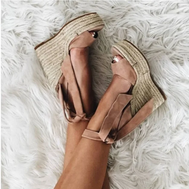 Female Sandal High Heels 2023  Summer Large Size Clogs Wedge Black Shoes for Women Girls High-heeled Big Platform Beige Fashion