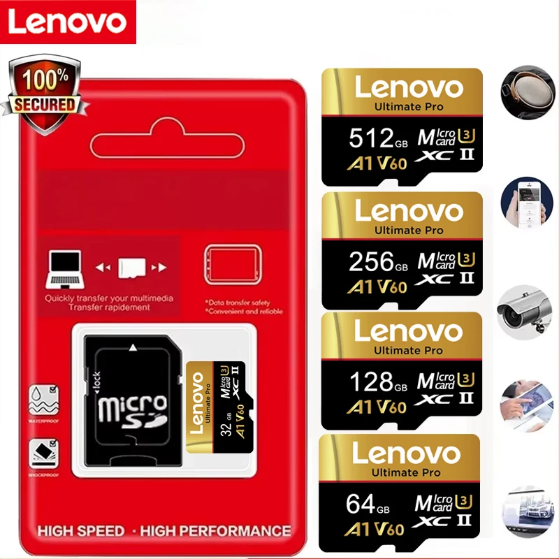 Lenovo Memory Card Micro Sd High-Speed 512GB 256GB 128GB 64GB 32GB Micro TF Memory for Camera Smartphone Pc Data Storage Sd Card