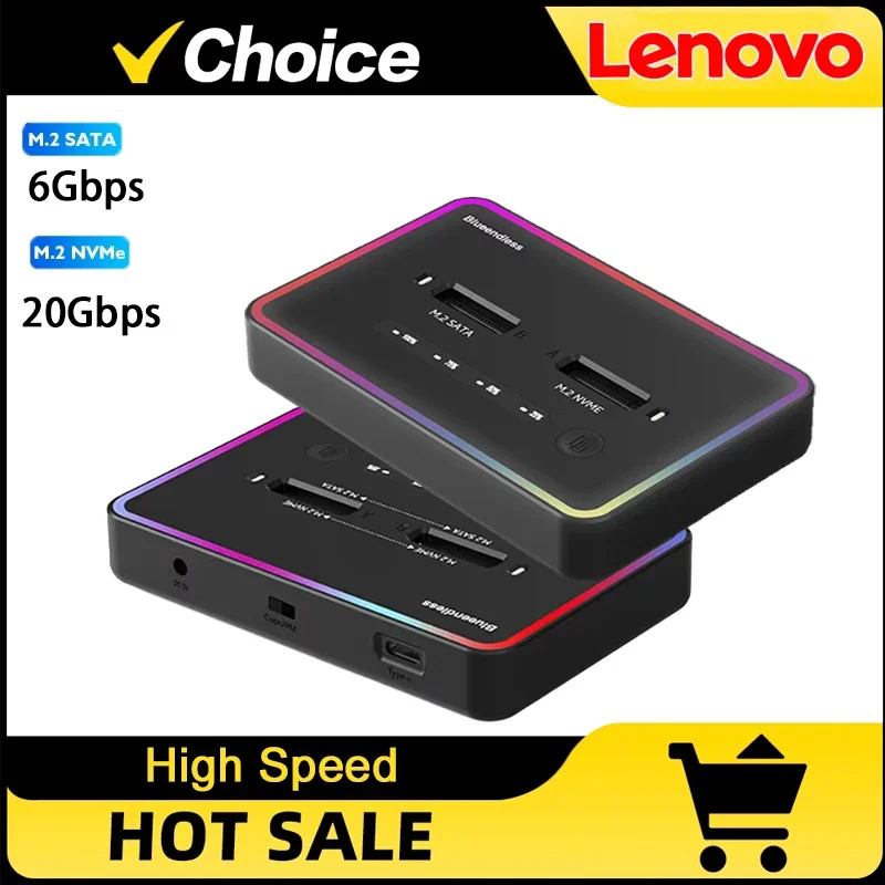 

Lenovo offline clone Dual Protocol m.2 ssd case Ssd Docking Station Type C 10Gbps for PCIe NVME or sata 2 bay SSD enclosure