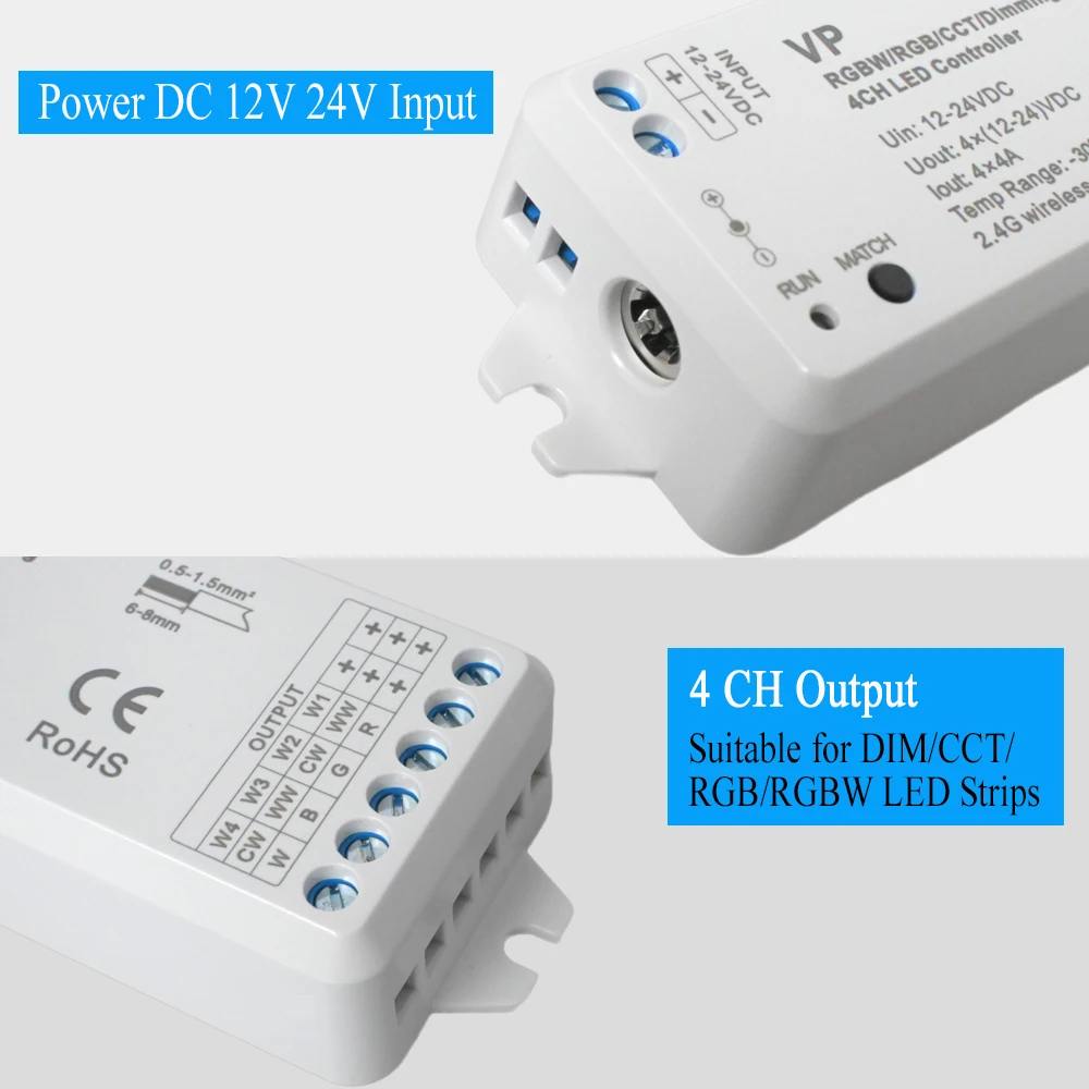 Imagem -04 - Controlador Remoto para Led Strip Canais ch Controle Autônomo rf Dimmer Kit Dc12v 24v Canais 2.4g rf Rgb Cct Dim Led Strip