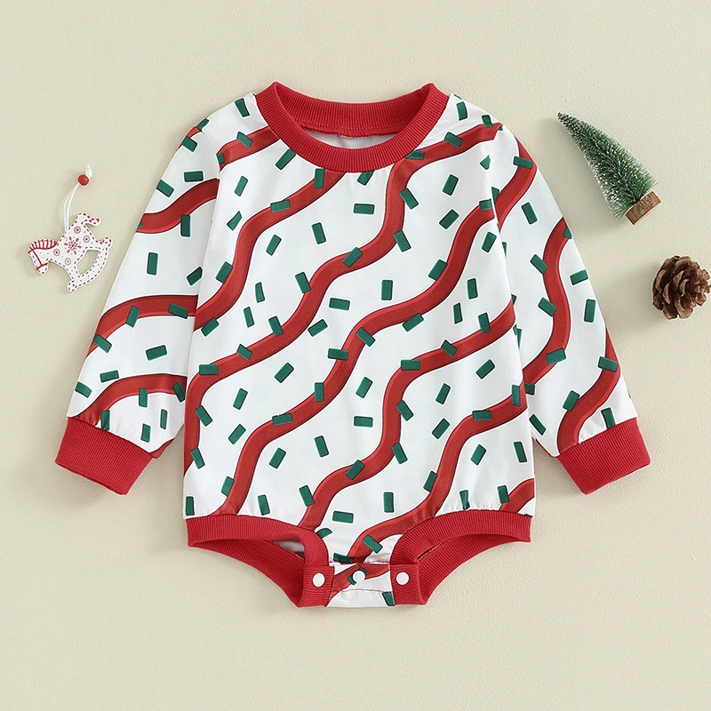 

2023-09-05 Lioraitiin 0-18M Autumn Baby Girls Christmas Romper Long Sleeve Xmas Pattern Print Sweatshirt Jumpsuits