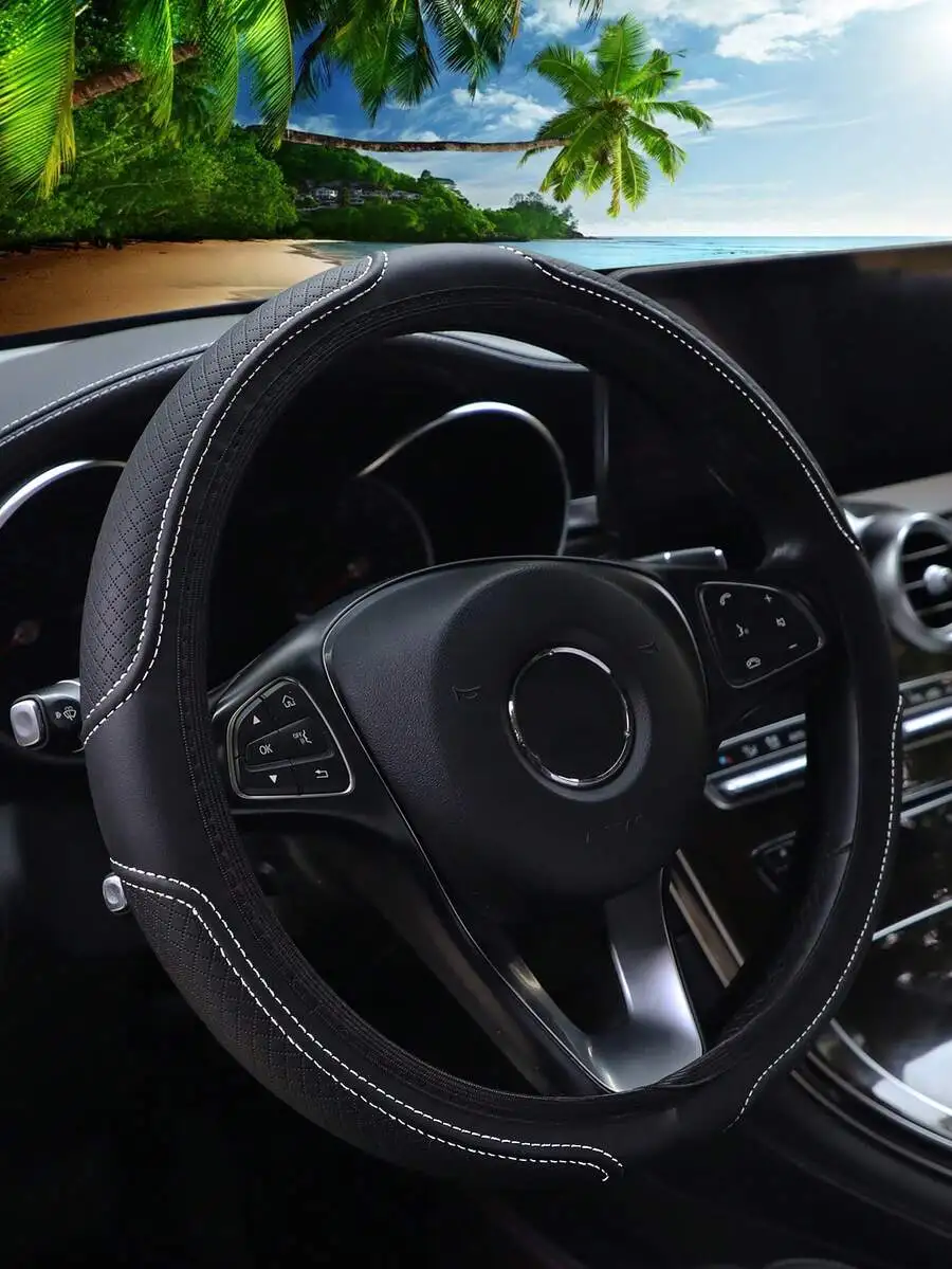 MEIKAXIU 1 Piece New Leather 3D Grid Embossed Car Steering Wheel Cover, Comfortable And Soft, Fits 14.5-15 Inch Steering