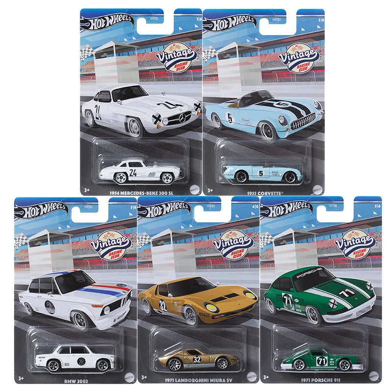 Hot Wheels Vintage Racing Club Porsche 911 BMW 2002 Mercedes-Benz 300 SL 1Toyota 2000GT 1/64 Diecast Car Model Toy for Kid HRT81