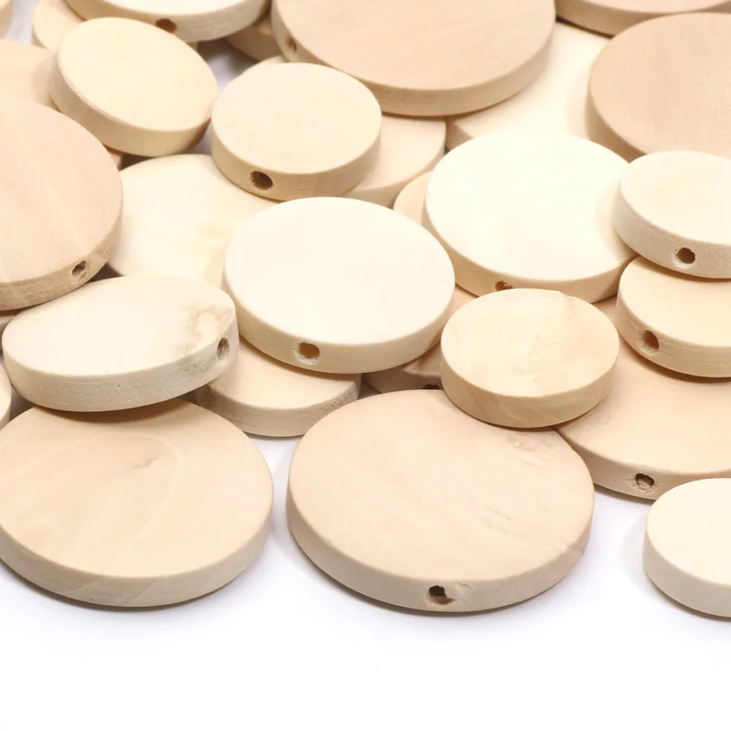 Wood Spacer Bead Handicrafts 15/20/25mm Wood Color Flat Round Natural Wooden Beads For Jewelry Making DIY Decoration Accessories