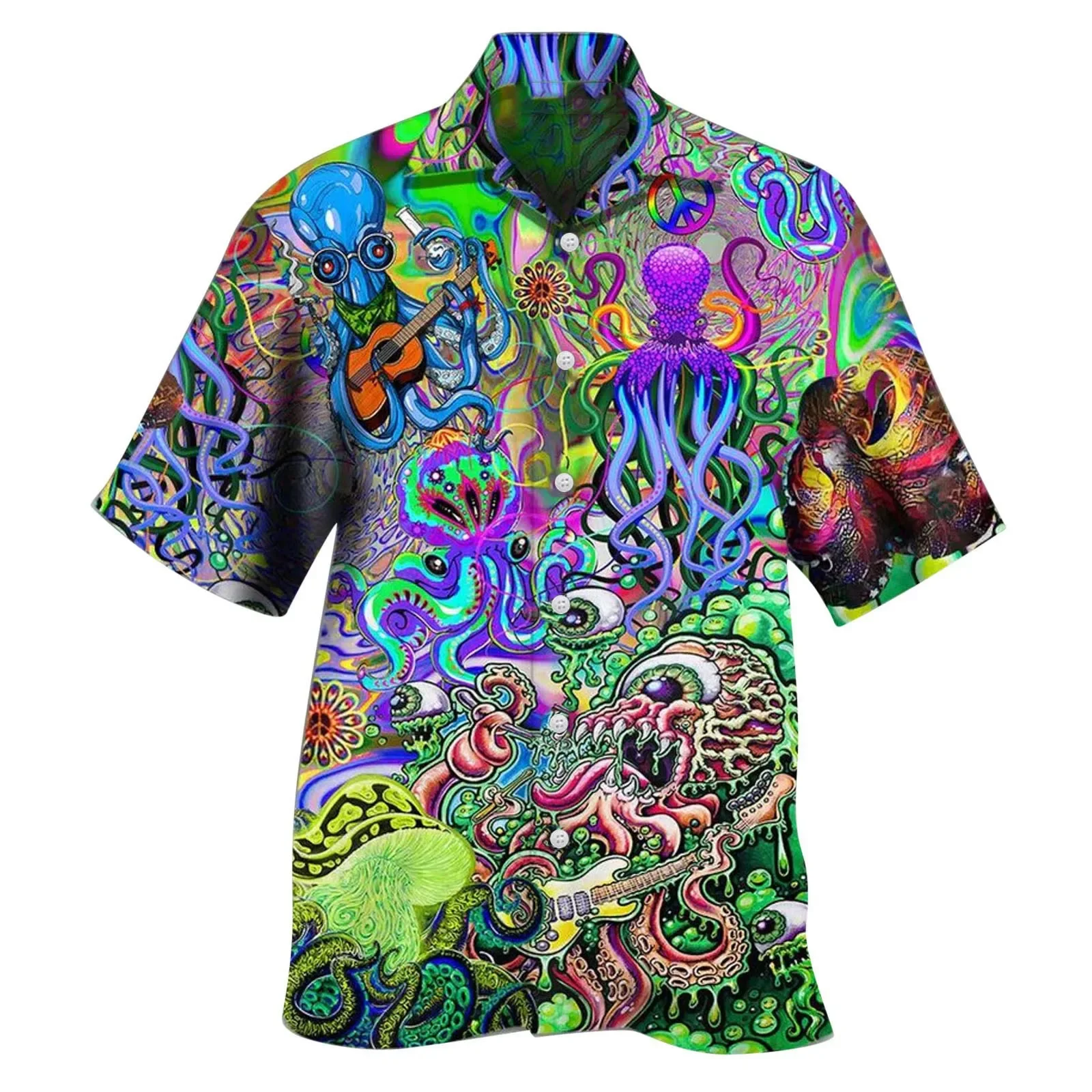 Fashion Cardigan Hawaiian Shirt Men's Parrot 3D Printed Short Sleeved Loose Beachwear Fashion New Black Shirt