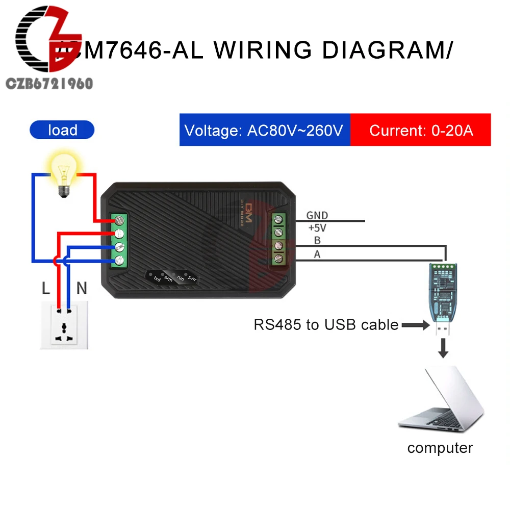 PZEM-017 AC 80-260V Voltmeter Ammeter 220V UART to RS485 Modbus Voltage Current Power Energy Meter Electric Watt Meter 20A 100A