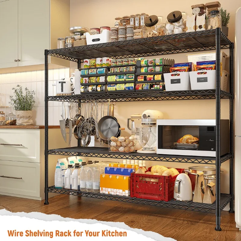 Storage Shelves 45.3''W Wire Shelving Unit 4 Tier Metal Shelves For Storage Rack Metal Shelving For Pantry Shelves Kitchen Steel Shelving, 45.3''W*63''H*17.7
