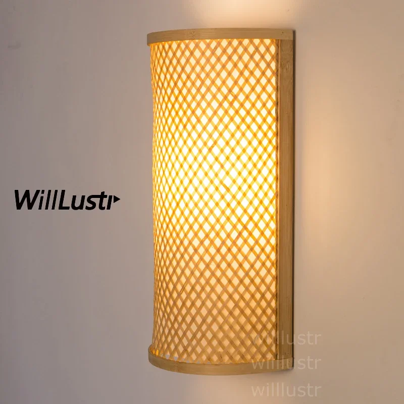 

Natural Bamboo LED Wall Sconce wood wall light Japanese style restaurant bar cafe bedroom hotel hall living room Izakaya lamp