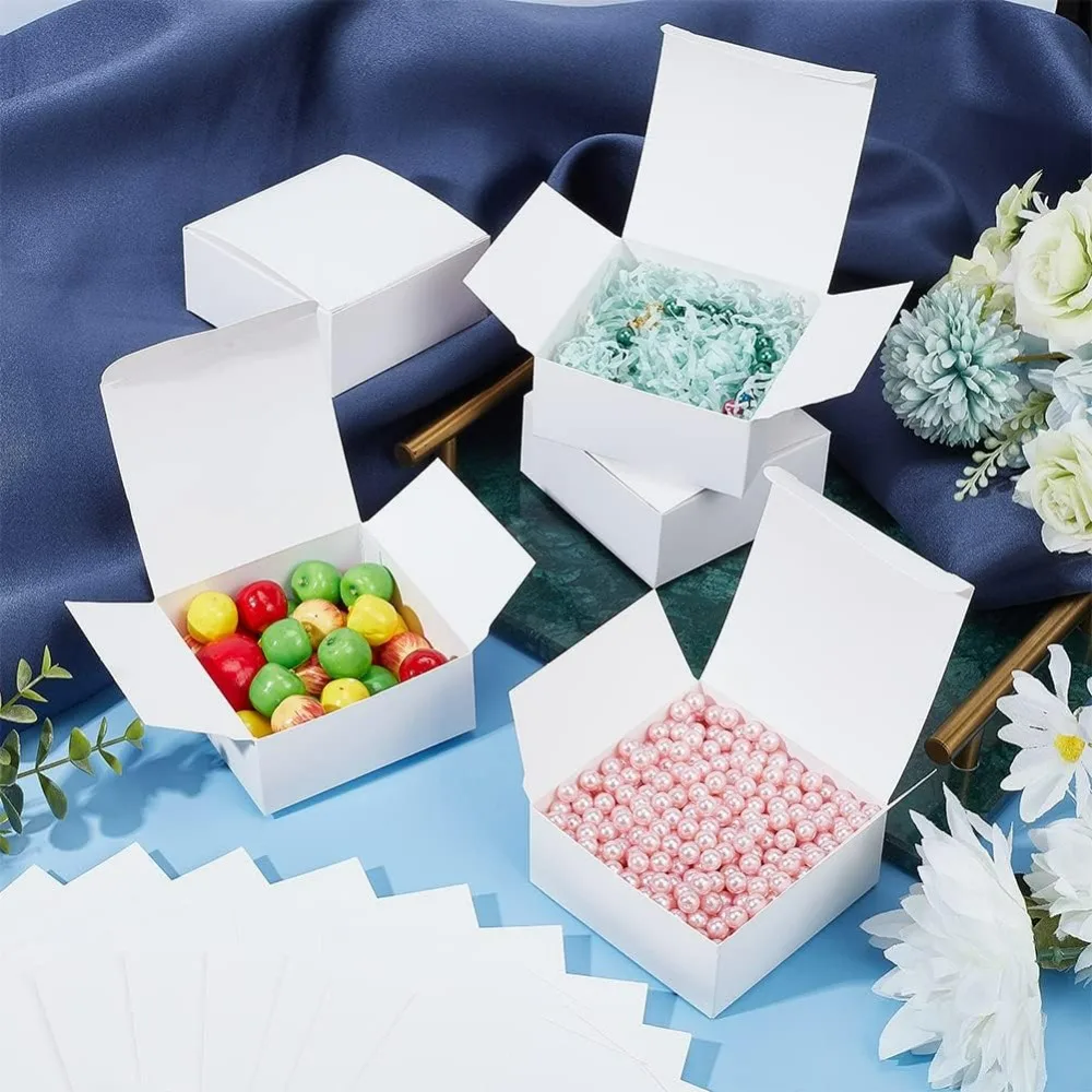 30pcs White Gift Box Valentine's Day Paper 3.5x3.5x1.5 Inch Small Kraft Paper Packing Cardboard Box Favor making kit