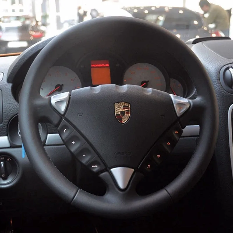 For Porsche Cayenne 2003-2010 DIY Hand-stitched Non-slip Genuine Leather Car Steering Wheel Cover