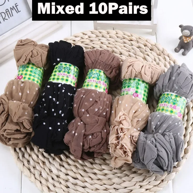 20pcs=10 Pairs Summer Female Short Skin Socks Women's Thin Crystal Transparent Girl Ankle Silk Smooth Non-Slip Suitable Socks