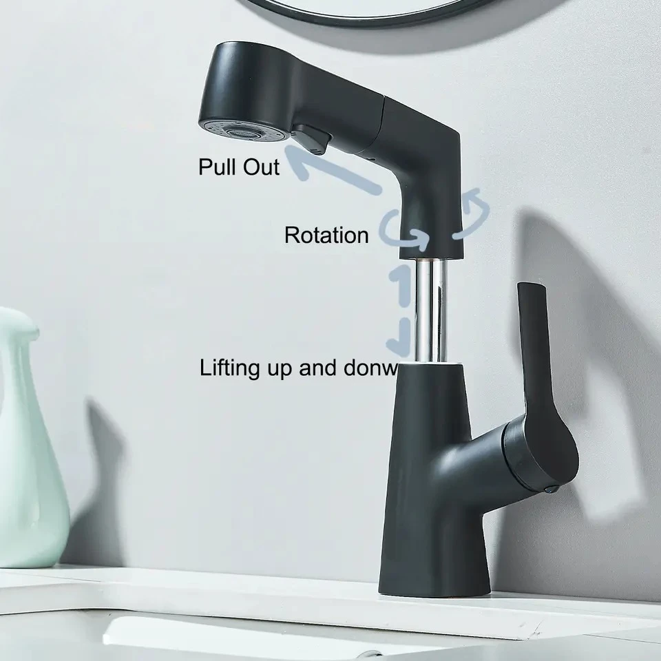 

Brass Basin Mixer Faucet Single Handle Pull Out Mixer Tap Hot & Cold Water Tap Modern Washbasin Sink Faucet Deck Mounted