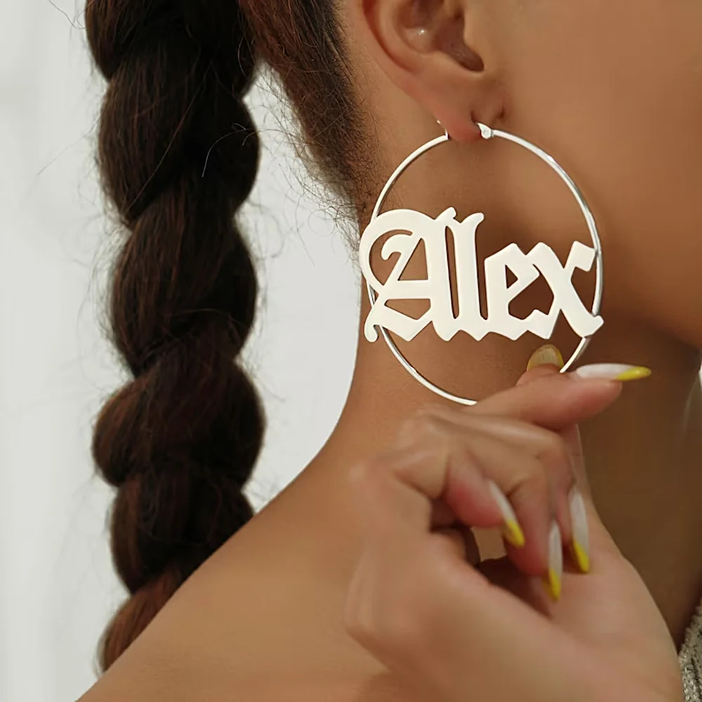 Custom Name Hoop Earrings Personalized Gold Color Stainless Steel for Earrings Women Letter Nameplate Circle Jewelry Gifts