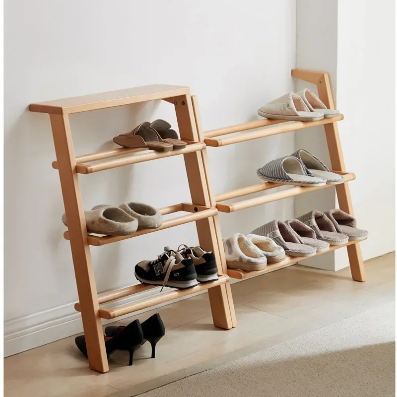 Wall Mounted Shoes Organizer Solid Wood MultiLayer Shoe Rack Modern Living Room Storage Stand Stable Load-bearing Home Furniture