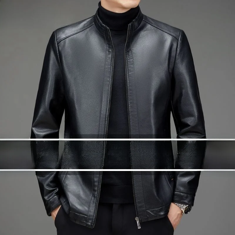 

Haining Men's Genuine Leather Jaet Spring Autumn Jaet Dad Thin Fce Lined M Faion Middle Aged And ly Coat