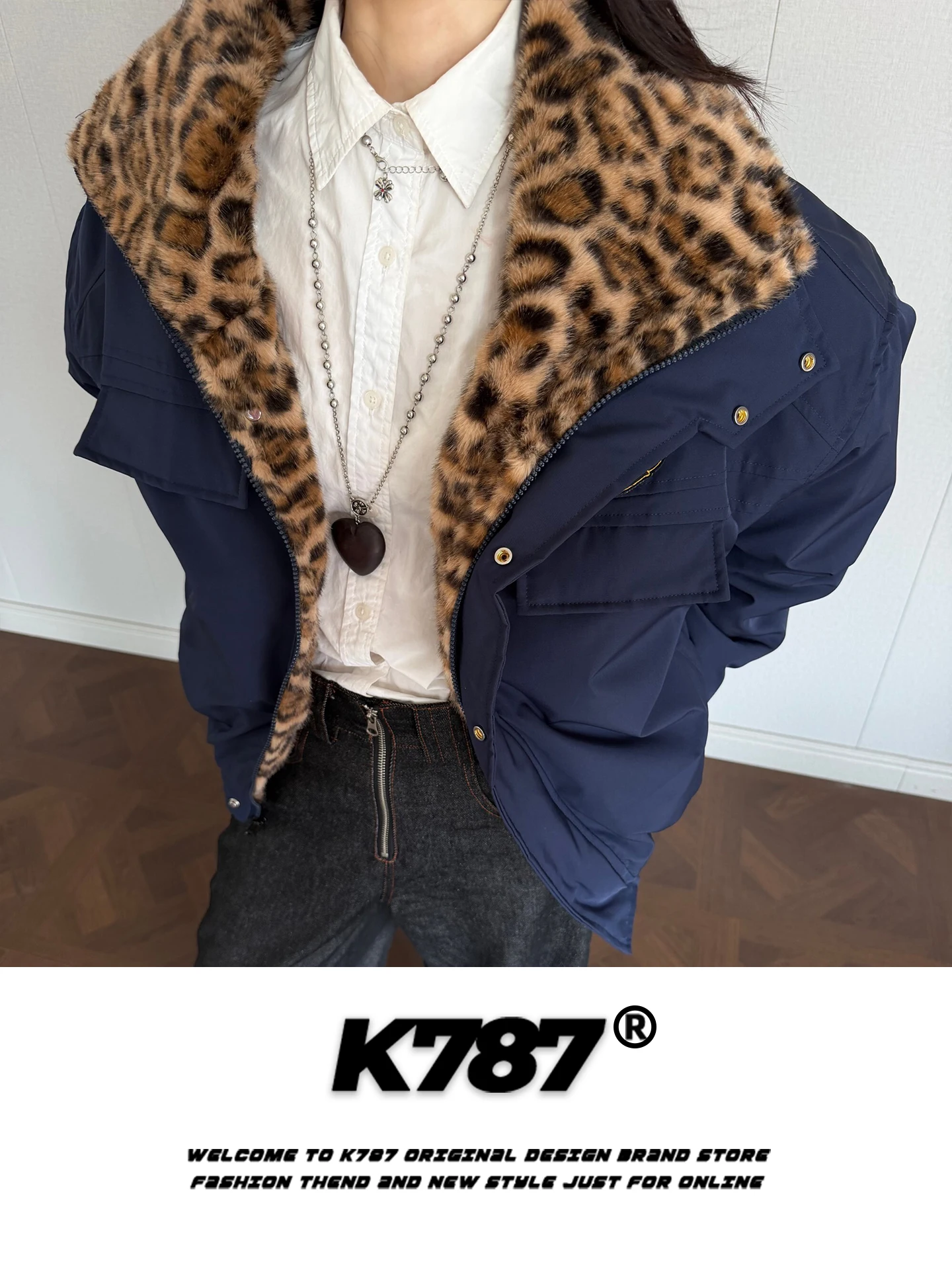

Куртка K787 в американском ретро-стиле, свободного кроя, с леопардовым принтом и нашивками, из хлопка, с утолщенным полиэстеровым наполнителем, молодежная, модная, для повседневной носки