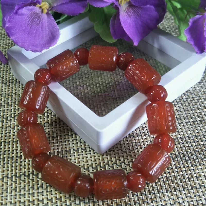 Natural Red Agate Fret Buckle Bead Jade Bracelet Jewellery Lucky Exorcise Evil Spirits Auspicious Amulet Fine Jade Jewelry