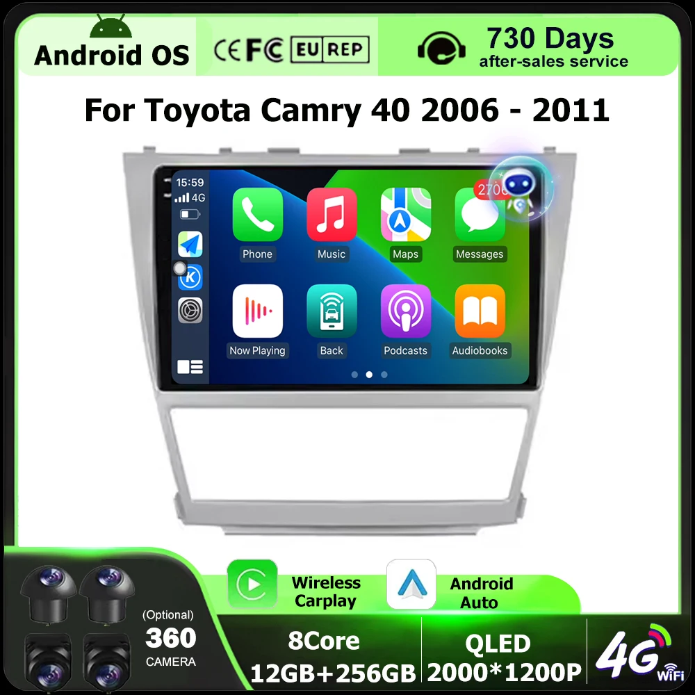 

10-дюймовый для Toyota Camry 40 2006-2011 Android Auto автомобильный радиоприемник мультимедийный видеоплеер GPS-навигация Carplay головное устройство 4G WIFI