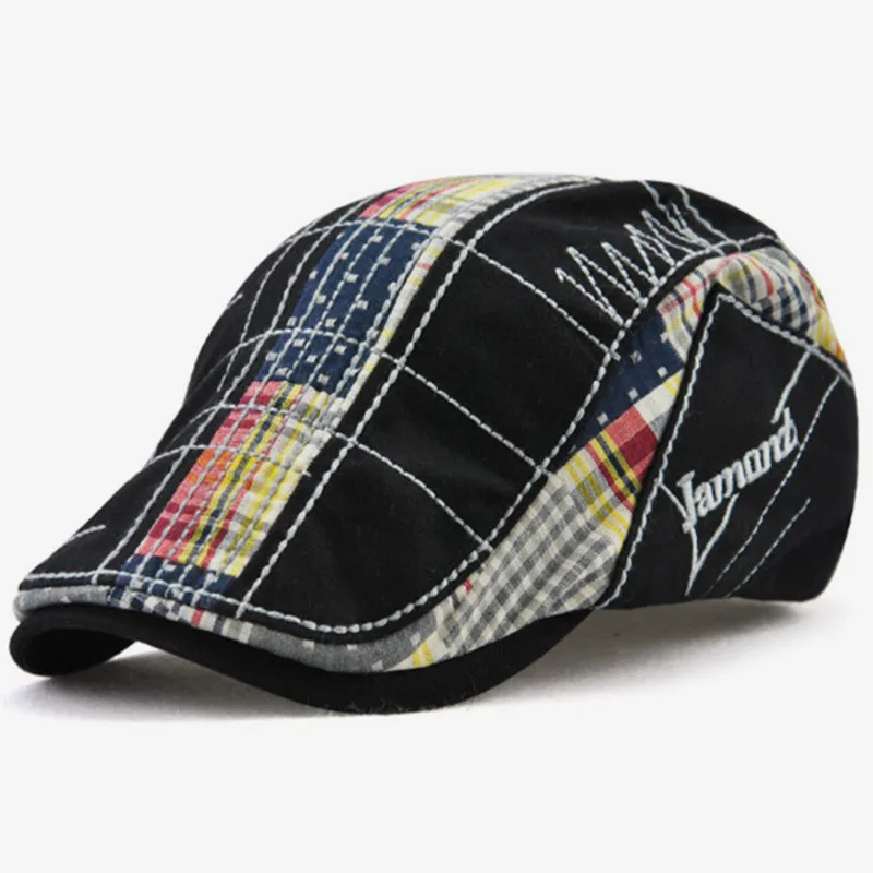 Colored Plaid Flat Cap Patchwork Newsboy Hat Contrast Color Stitched Newsboy Cap Gatsby Cabbie Driving Beret Hat Cabbie Flat Cap