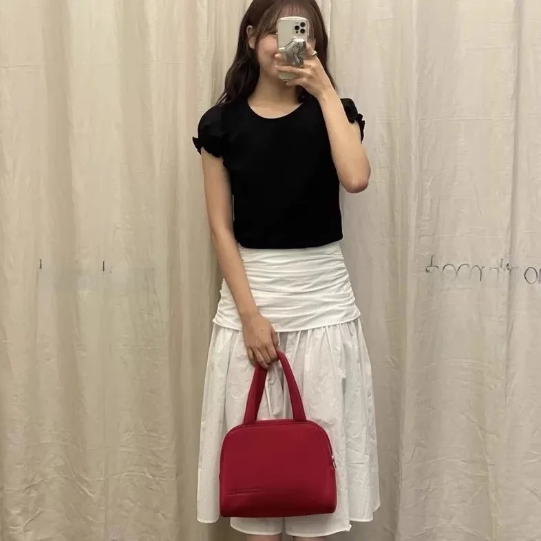 Rok Lipit Dua Lapis Smoothmood Wooden Ear ort Sve untuk Wanita, Koleksi Musim Gugur 2025 Ele Sle Musim Panas